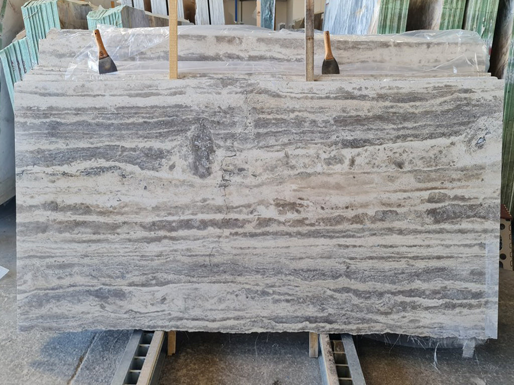 Beige Travertine with gray veining slab