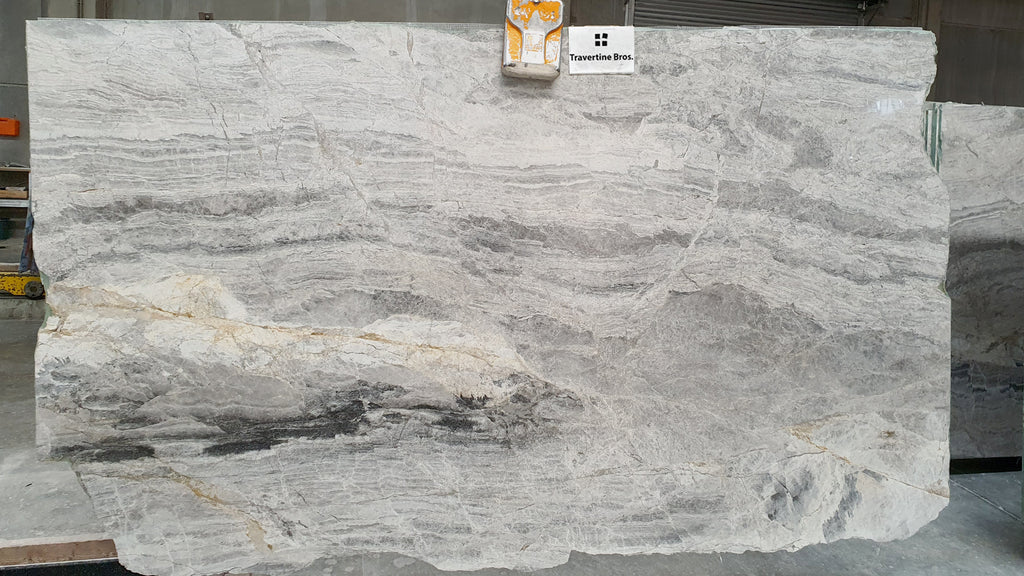 Gray / Cream stone with gold and black veining slab