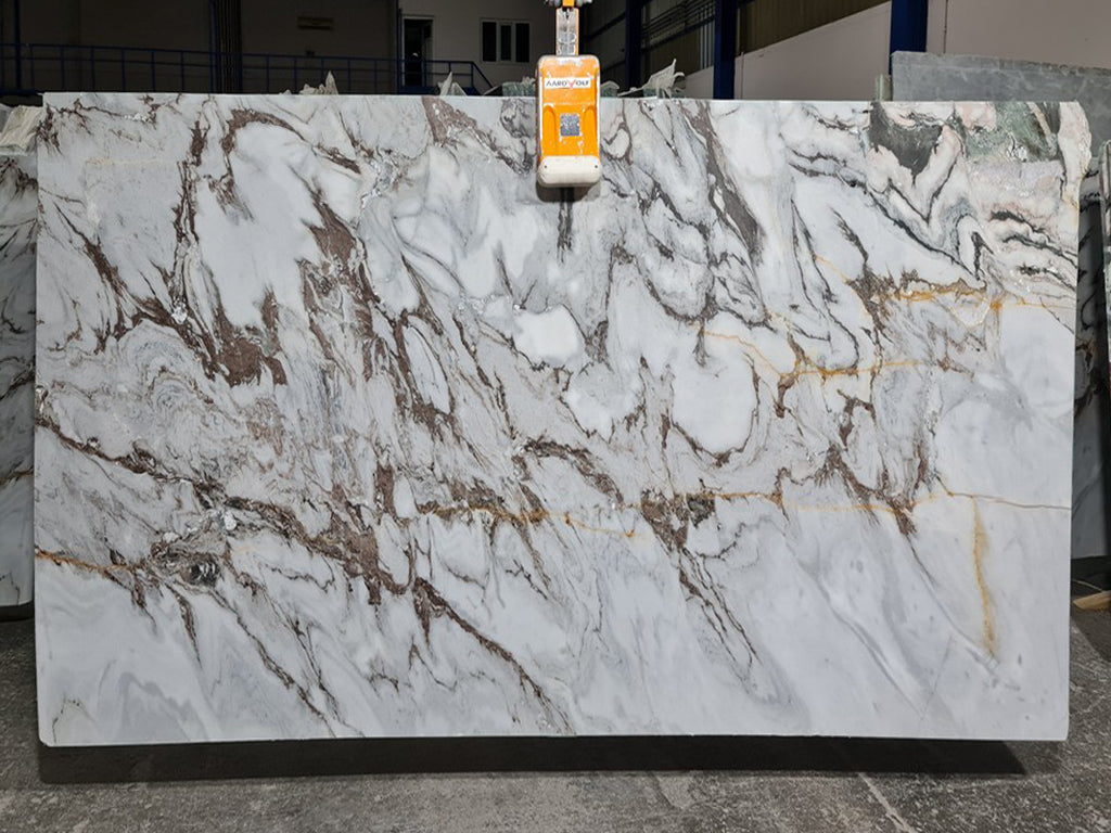 Gray marble with brown veining slab