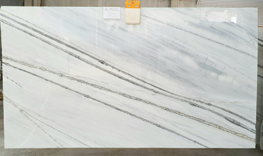 White stone with black veining slab
