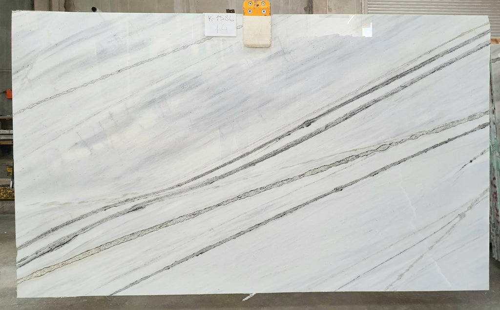 White stone with black veining slab