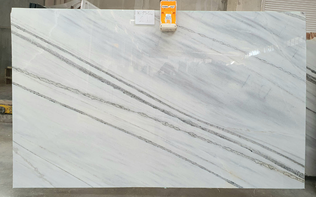 White stone with black veining slabs book matched
