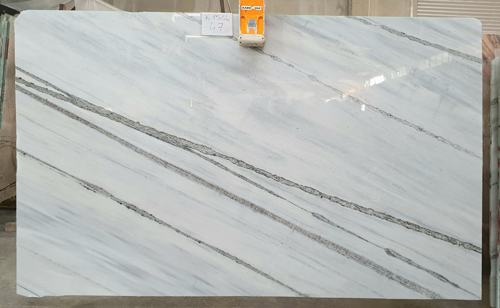 White stone with black veining slab