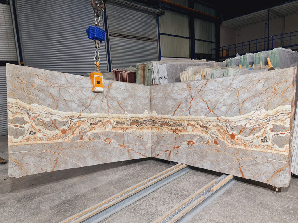 Gray Marble with cream veining slabs book matched