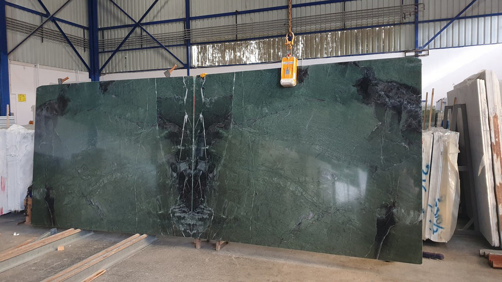 Green Marble with veining slabs book matched