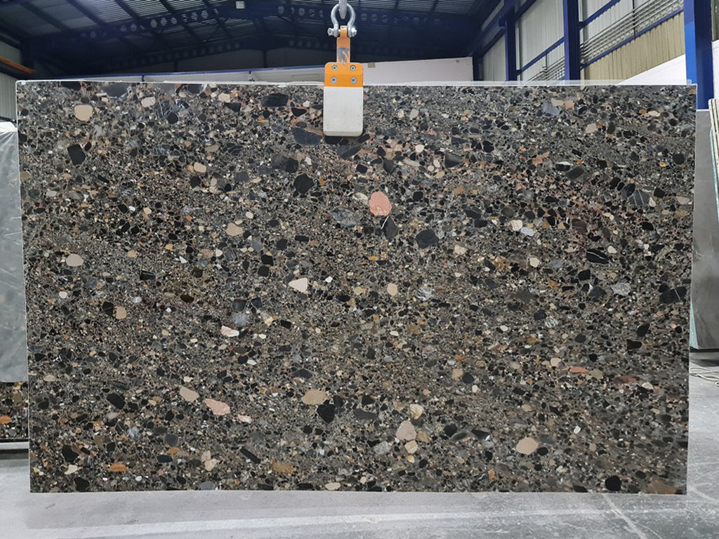Gray marble with pebble features slab