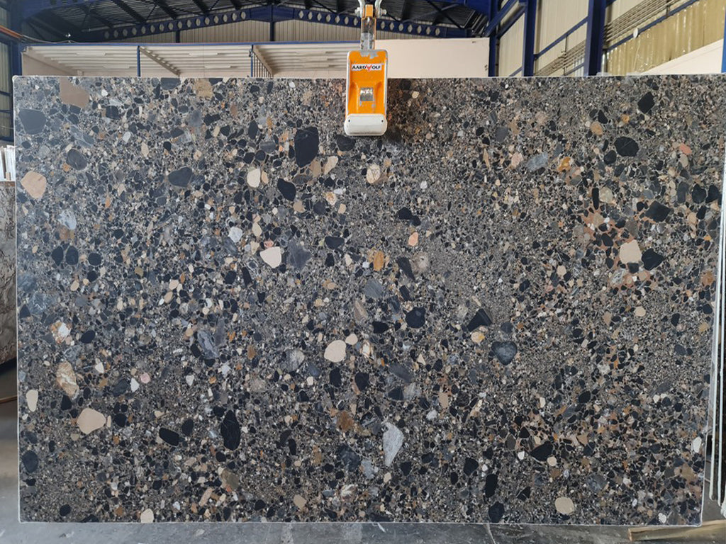 Gray marble with pebble features slab