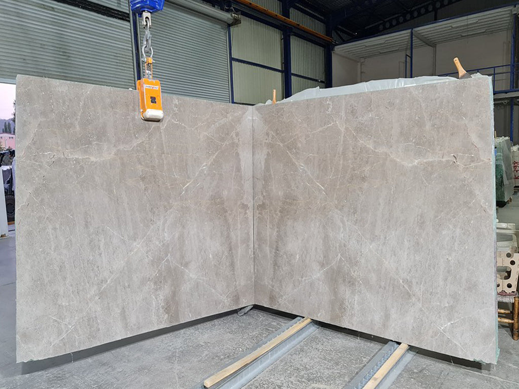 Gray marble with white veining slabs book matched