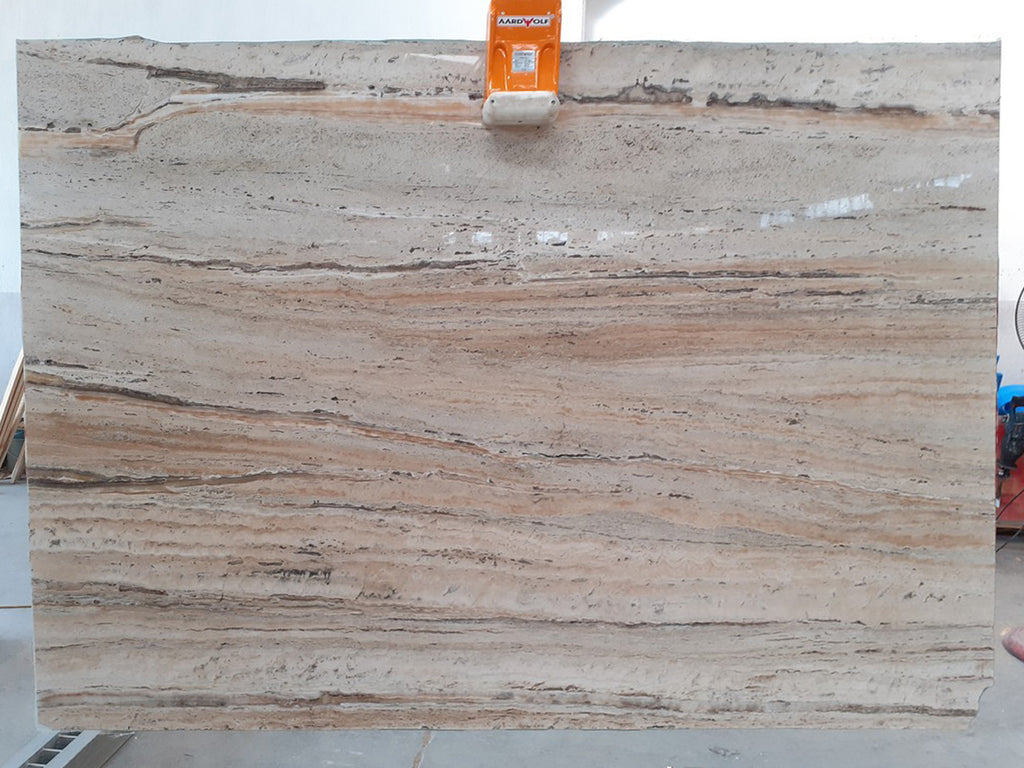 Beige travertine with warm veining slab