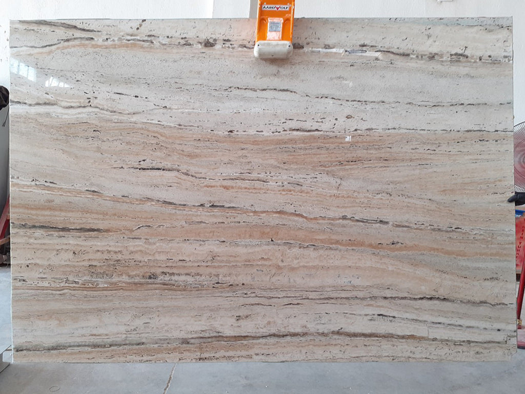 Beige travertine with warm veining slab