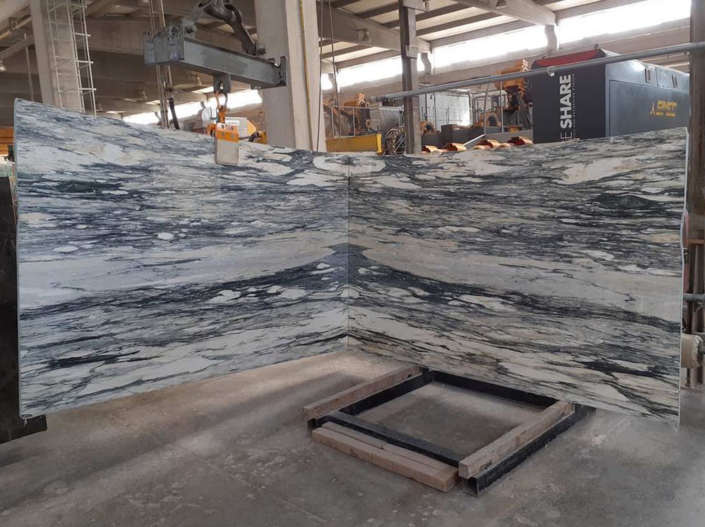 gray marble with gray veining slabs book matched