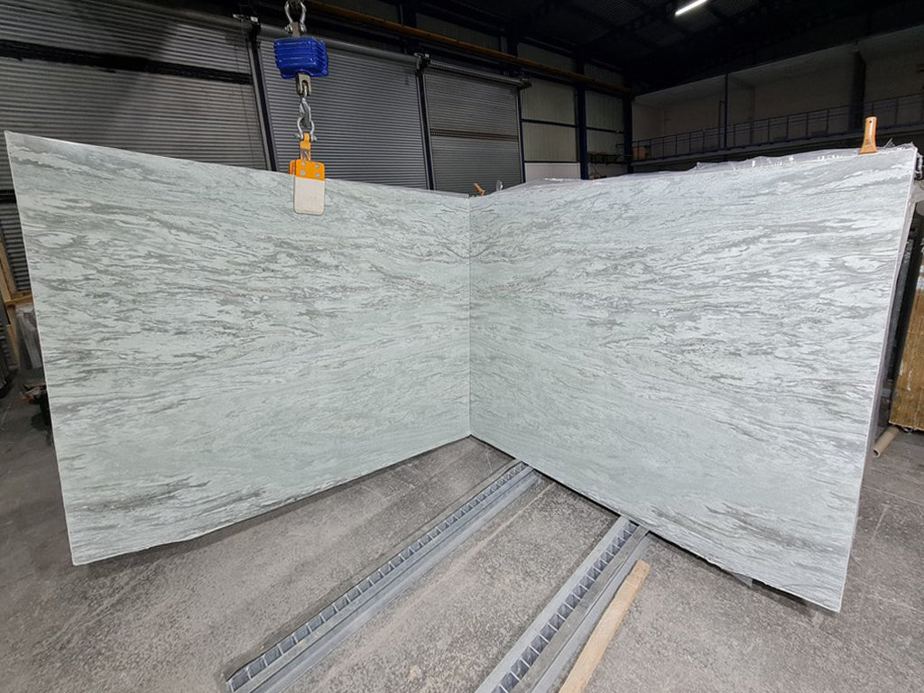 Gray Marble with dark Wavy veining slabs book matched