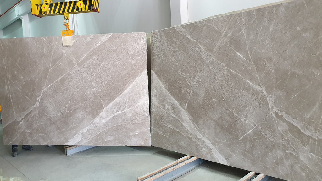 Gray Beige marble with white veining slabs book matched
