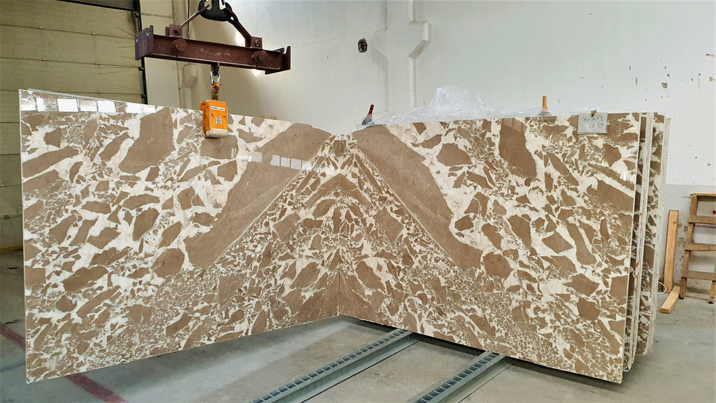 Beige & White Marble Slabs Book matched