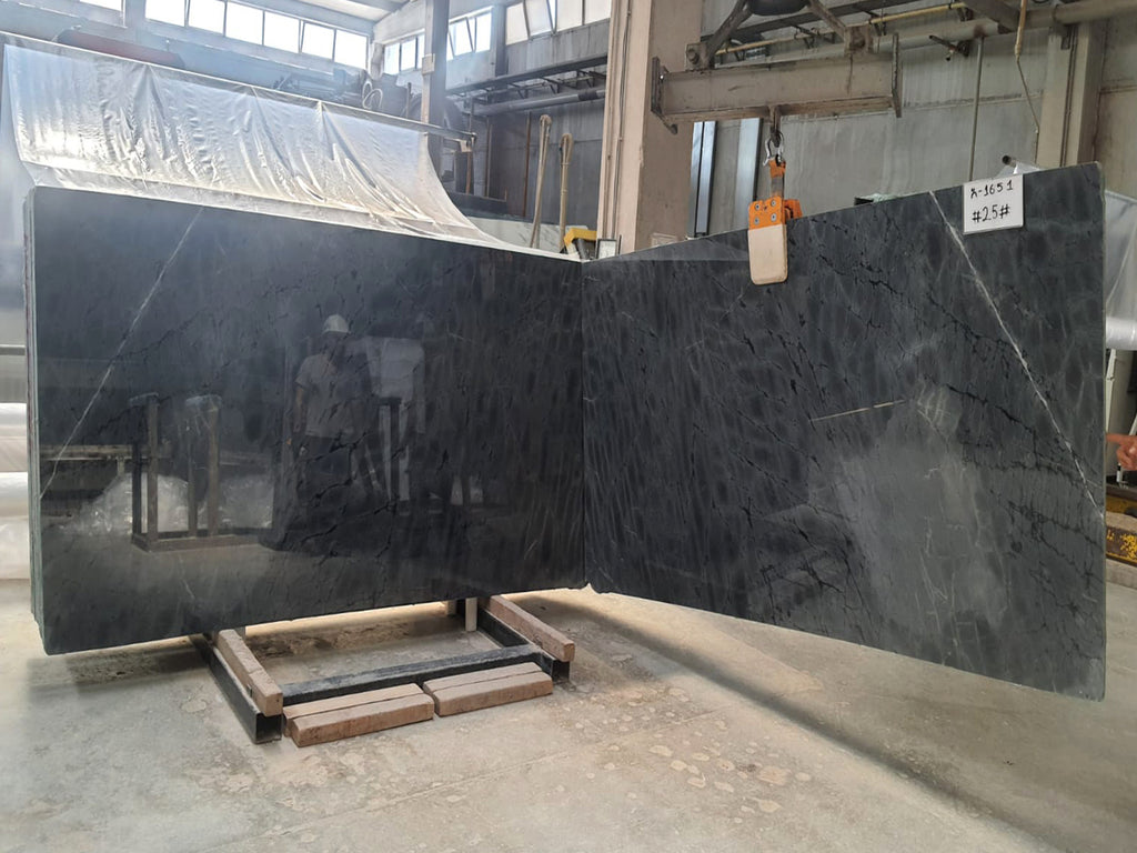 Gray Marble with black veining slabs book matched