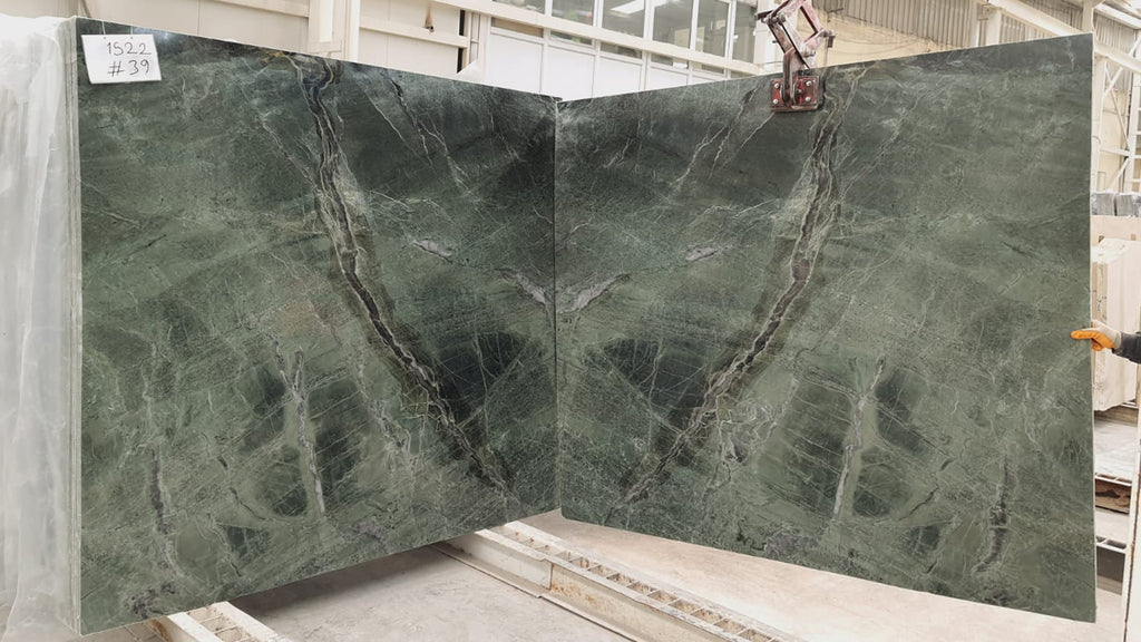 Green Marble with veining slabs book matched
