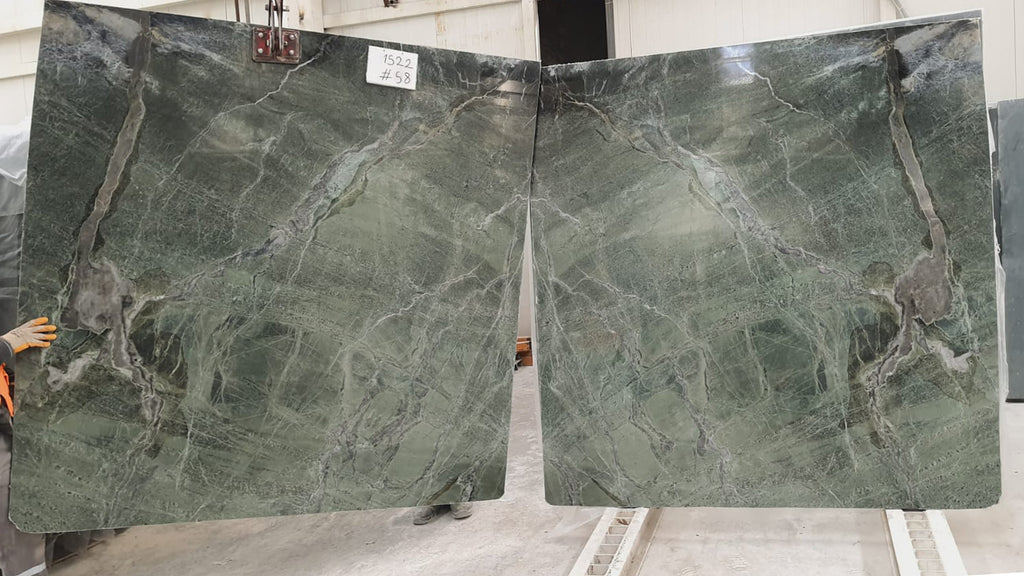 Green Marble with veining slabs book matched